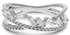 .44CT DIAMOND 14K WHITE GOLD ROUND & BAGUETTE CRISS CROSS DIAGONAL INFINITY RING