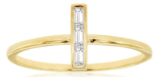 .06CT DIAMOND 14K YELLOW GOLD BAGUETTE 3 STONE PAST PRESENT FUTURE BAR LOVE RING