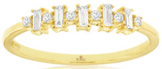 .16CT DIAMOND 14K YELLOW GOLD 3D ROUND & BAGUETTE 1 ROW CLASSIC ANNIVERSARY RING