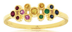 .16CT AAA MULTI COLOR SAPPHIRE 14KT YELLOW GOLD 3D BEZEL ROUND RAINBOW FUN RING