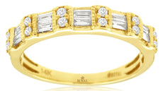 0.35CT DIAMOND 14K YELLOW GOLD 3D ROUND & BAGUETTE 2 ROW WEDDING ANNIVERSARY RING