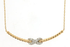 ESTATE .10CT DIAMOND 14KT 2 TONE GOLD INFINITY CRISS CROSS INFINITY BAR NECKLACE