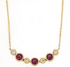 0.46CT DIAMOND & AAA RUBY 14KT YELLOW GOLD 7 STONE ROUND FILIGREE LOVE NECKLACE