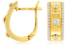 WIDE .31CT DIAMOND 14K YELLOW GOLD 3D ROUND PAST PRESENT FUTURE HANGING EARRINGS