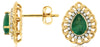 0.91CT DIAMOND & AAA EMERALD 14KT YELLOW GOLD 3D PEAR SHAPE & ROUND STUD EARRINGS