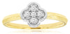 ESTATE .10CT DIAMOND 14KT 2 TONE GOLD 3D CLASSIC ROUND FLOWER LEAF FUN LOVE RING