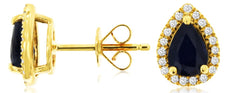 1.95CT DIAMOND & AAA SAPPHIRE 14KT YELLOW GOLD PEAR SHAPE & ROUND STUD EARRINGS