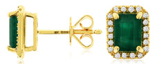 2.20CT DIAMOND & AAA EMERALD 14KT YELLOW GOLD SQUARE OCTAGON HALO STUD EARRINGS