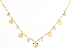 ESTATE .11CT DIAMOND 14KT YELLOW GOLD 3D MULTI HEART BY THE YARD LOVE NECKLACE
