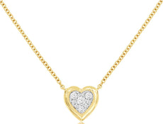 ESTATE .11CT DIAMOND 14KT YELLOW GOLD 3D CLASSIC PAVE HEART CUFF LOVE NECKLACE