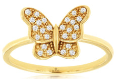 ESTATE .13CT DIAMOND 14KT YELLOW GOLD 3D ROUND CLASSIC BUTTERFLY LOVE RING