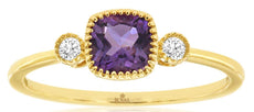 0.56CT DIAMOND & AAA AMETHYST 14KT YELLOW GOLD CUSHION & ROUND FILIGREE LOVE RING