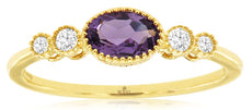 0.54CT DIAMOND & AAA AMETHYST 14KT YELLOW GOLD OVAL & ROUND FILIGREE 5 STONE RING
