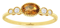 0.49CT DIAMOND & AAA CITRINE 14KT YELLOW GOLD OVAL & ROUND FILIGREE 5 STONE RING