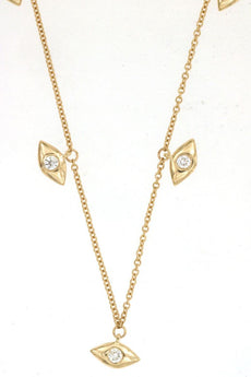 ESTATE .15CT DIAMOND 14KT YELLOW GOLD 3D EVIL EYE BY THE YARD LUCKY NECKLACE