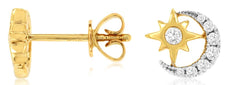 ESTATE .18CT DIAMOND 14KT YELLOW GOLD 3D ROUND MOON AND STAR LOVE STUD EARRINGS
