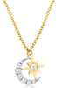 ESTATE .09CT DIAMOND 14KT YELLOW GOLD 3D ROUND STAR AND MOON LOVE NECKLACE