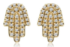 ESTATE .16CT DIAMOND 14KT YELLOW GOLD 3D HAMSA CHAMSA LUCKY STUD EARRINGS