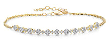 .88CT DIAMOND 18KT YELLOW GOLD MULTI FLOWER SEMI ETERNITY TENNIS LINK BRACELET