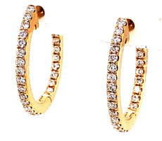 .83CT DIAMOND 18KT YELLOW GOLD 3D CLASSIC INSIDE OUT OVAL HOOP HANGING EARRINGS