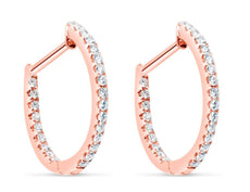 .89CT DIAMOND 18KT ROSE GOLD 3D CLASSIC INSIDE OUT OVAL HOOP HANGING EARRINGS