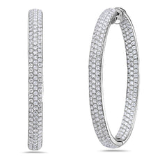 LARGE 6.19CT DIAMOND 18KT WHITE GOLD 3D 3 ROW INSIDE OUT HOOP HANGING EARRINGS