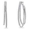 LARGE 2.19CT DIAMOND 18KT WHITE GOLD 2 ROW INSIDE OUT OVAL HOOP HANGING EARRINGS