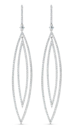 ESTATE LARGE 2.20CT DIAMOND 18KT WHITE GOLD CLASSIC DOUBLE LEAF HANGING EARRINGS