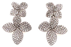 LARGE 2.43CT DIAMOND 18K WHITE GOLD DOUBLE 4 LEAF CLOVER FLOWER HANGING EARRINGS