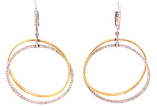ESTATE 1.10CT DIAMOND 18KT 2 TONE GOLD CIRCLE OF LIFE LOVE KNOT HANGING EARRINGS