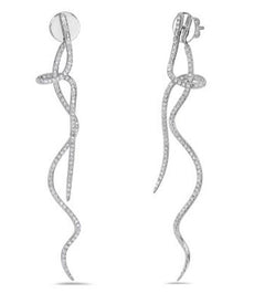 ESTATE 1.70CT DIAMOND 18KT WHITE GOLD CLASSIC LOVE KNOT SNAKE HANGING EARRINGS
