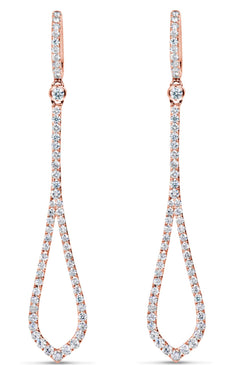 ESTATE 1.79CT DIAMOND 18K ROSE GOLD CLASSIC ELONGATED TEAR DROP HANGING EARRINGS