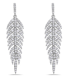 ESTATE LARGE 1.90CT DIAMOND 18KT WHITE GOLD CLASSIC MULTI LEAF HANGING EARRINGS
