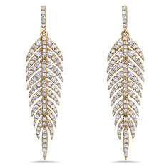 ESTATE LARGE 1.90CT DIAMOND 18KT YELLOW GOLD CLASSIC MULTI LEAF HANGING EARRINGS