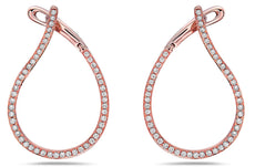 ESTATE .60CT DIAMOND 18KT ROSE GOLD 3D TEAR DROP SIDEWAYS HOOP HANGING EARRINGS