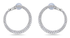 ESTATE 3.55CT DIAMOND 18KT WHITE GOLD 3D TWO ROW SIDEWAYS HOOP HANGING EARRINGS