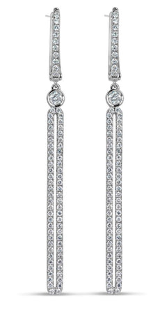 ESTATE 1.14CT DIAMOND 18KT WHITE GOLD 3D CLASSIC DOUBLE BAR HANGING EARRINGS