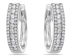ESTATE .67CT DIAMOND 18KT WHITE GOLD CLASSIC 3 ROW HUGGIE HOOP HANGING EARRINGS