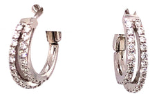 ESTATE .52CT DIAMOND 18KT WHITE GOLD CLASSIC DOUBLE ROW CLIP ON HANGING EARRINGS