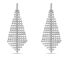 LARGE 2.90CT DIAMOND 18KT WHITE GOLD TEAR DROP TRIANGULAR FUN HANGING EARRINGS