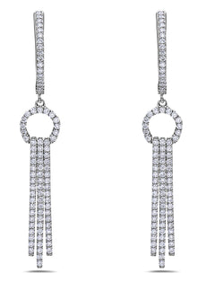 ESTATE 1.19CT DIAMOND 18KT WHITE GOLD 3D CIRCULAR CHANDELIER HANGING EARRINGS