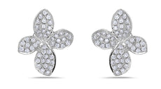 ESTATE .65CT DIAMOND 18KT WHITE GOLD 3D CLASSIC MULTI LEAF FLOWER LOVE EARRINGS