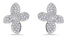 .65CT DIAMOND 18KT WHITE GOLD 3D 4 LEAF CLOVER FLOWER BUTTERFLY STUD EARRINGS