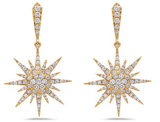 ESTATE LARGE 1.31CT DIAMOND 18KT YELLOW GOLD CLASSIC SNOWFLAKE HANGING EARRINGS