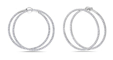 ESTATE 3.30CT DIAMOND 18KT WHITE GOLD 3D DOUBLE HOOP SIDEWAYS HANGING EARRINGS