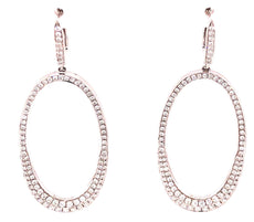 ESTATE LARGE 2.0CT DIAMOND 18KT WHITE GOLD 3D CLASSIC OPEN OVAL HANGING EARRINGS
