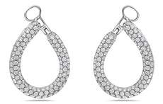 3.21CT DIAMOND 18KT WHITE GOLD 3D 3 ROW TEAR DROP SIDEWAYS HOOP HANGING EARRINGS
