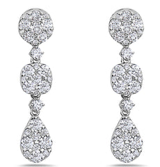 ESTATE 1.66CT DIAMOND 18KT WHITE GOLD CIRCULAR SQUARE TEAR DROP HANGING EARRINGS
