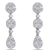 ESTATE 1.66CT DIAMOND 18KT WHITE GOLD CIRCULAR SQUARE TEAR DROP HANGING EARRINGS