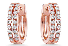 ESTATE .34CT DIAMOND 18KT ROSE GOLD CLASSIC 2 ROW HUGGIE HOOP HANGING EARRINGS
